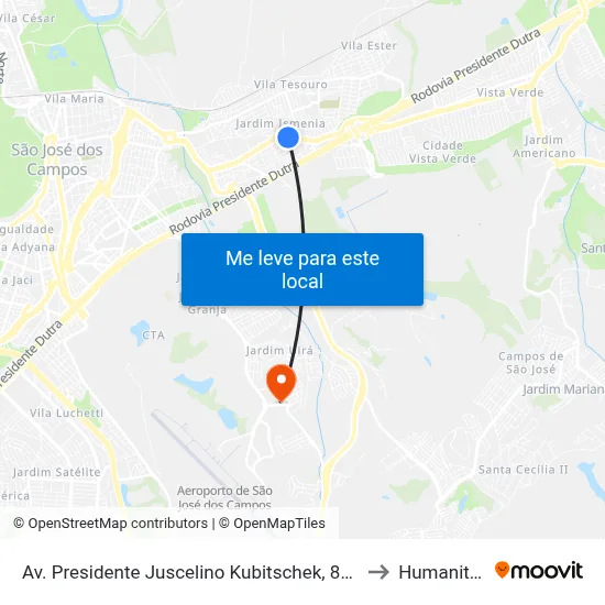 Av. Presidente Juscelino Kubitschek, 8108 to Humanitas map