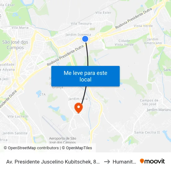 Av. Presidente Juscelino Kubitschek, 8400 to Humanitas map