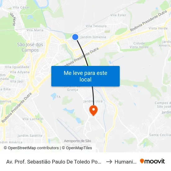 Av. Prof. Sebastião Paulo De Toledo Pontes, 20 to Humanitas map