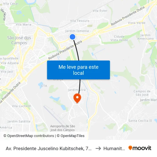 Av. Presidente Juscelino Kubitschek, 7690 to Humanitas map