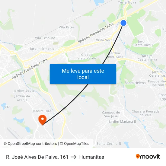R. José Alves De Paiva, 161 to Humanitas map