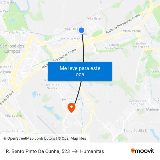 R. Bento Pinto Da Cunha, 523 to Humanitas map