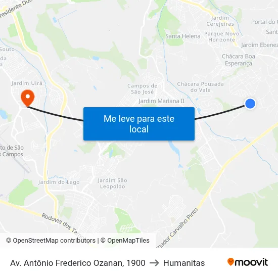 Av. Antônio Frederico Ozanan, 1900 to Humanitas map