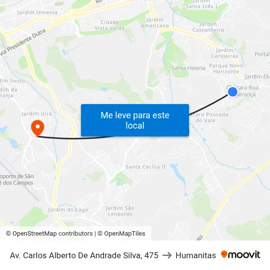 Av. Carlos Alberto De Andrade Silva, 475 to Humanitas map