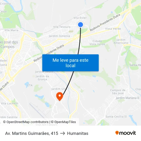 Av. Martins Guimarães, 415 to Humanitas map