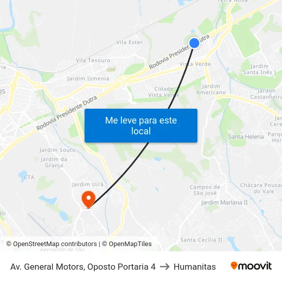 Av. General Motors, Oposto Portaria 4 to Humanitas map