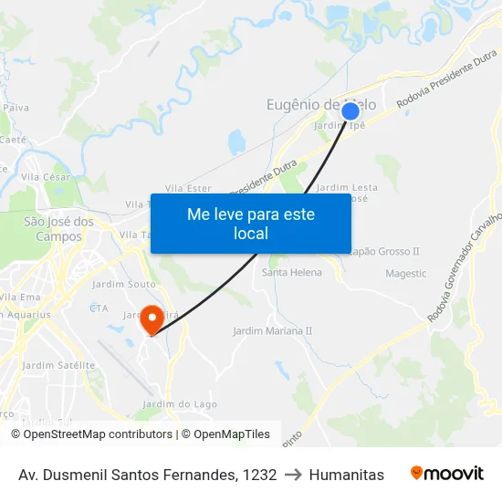 Av. Dusmenil Santos Fernandes, 1232 to Humanitas map