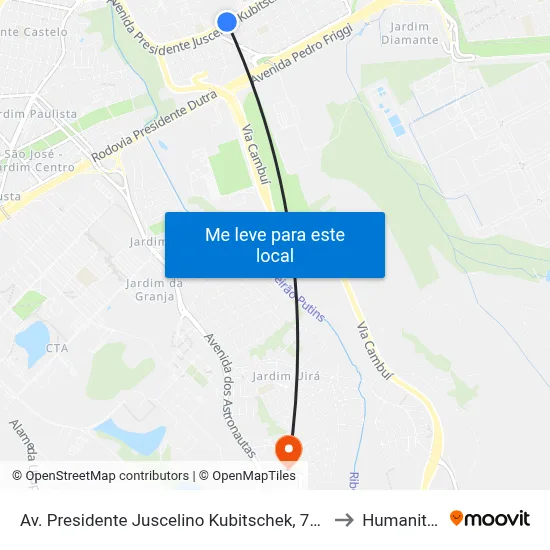 Av. Presidente Juscelino Kubitschek, 7380 to Humanitas map
