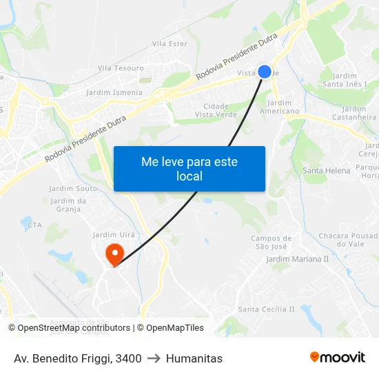 Av. Benedito Friggi, 3400 to Humanitas map