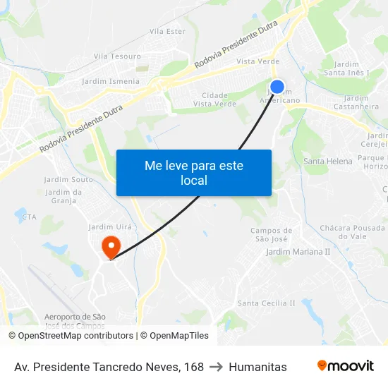 Av. Presidente Tancredo Neves, 168 to Humanitas map