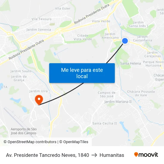 Av. Presidente Tancredo Neves, 1840 to Humanitas map