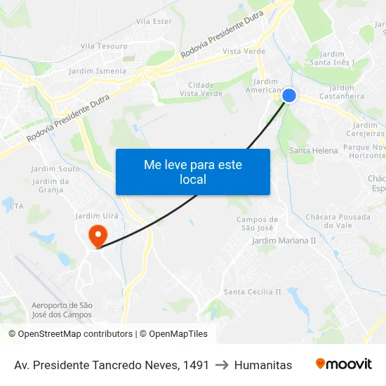 Av. Presidente Tancredo Neves, 1491 to Humanitas map