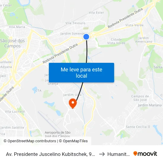 Av. Presidente Juscelino Kubitschek, 9250 to Humanitas map