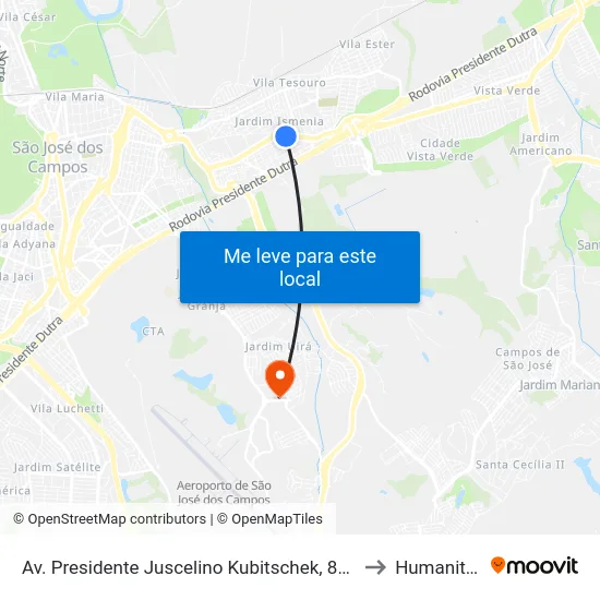 Av. Presidente Juscelino Kubitschek, 8088 to Humanitas map