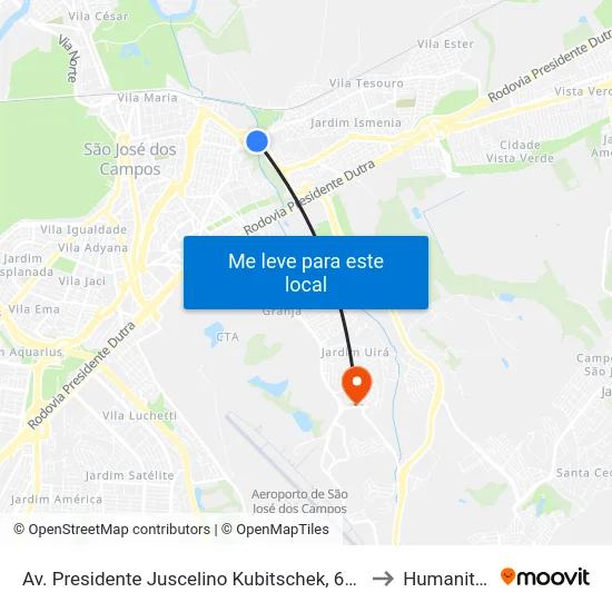 Av. Presidente Juscelino Kubitschek, 6005 to Humanitas map