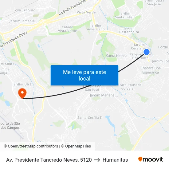 Av. Presidente Tancredo Neves, 5120 to Humanitas map
