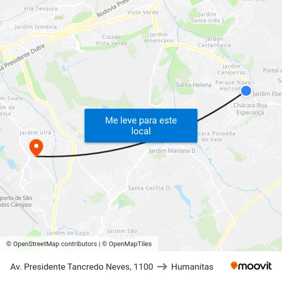 Av. Presidente Tancredo Neves, 1100 to Humanitas map