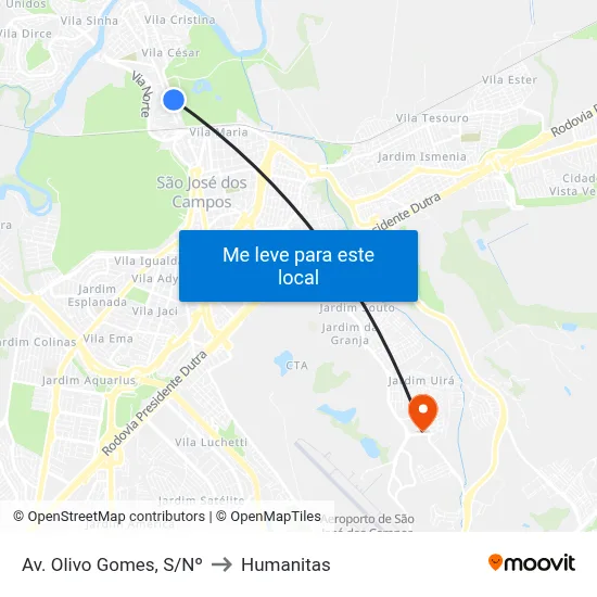 Av. Olivo Gomes, S/Nº to Humanitas map