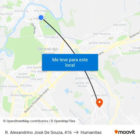 R. Alexandrino José De Souza, 416 to Humanitas map