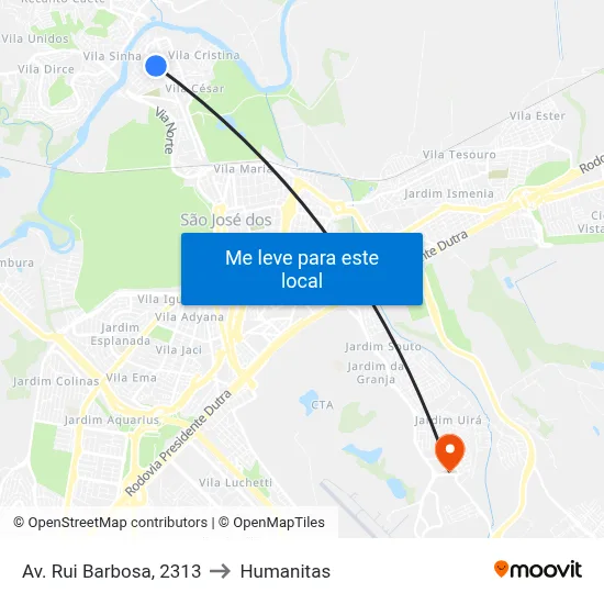 Av. Rui Barbosa, 2313 to Humanitas map