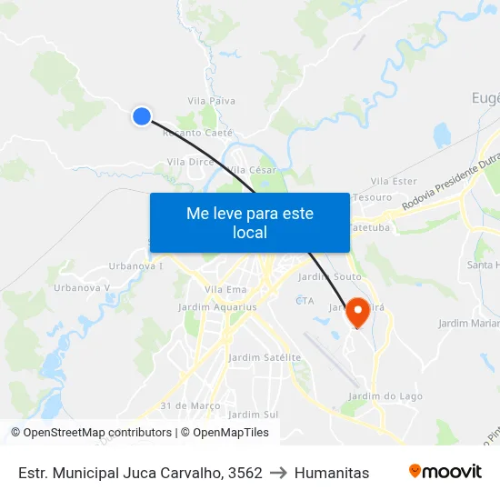 Estr. Municipal Juca Carvalho, 3562 to Humanitas map
