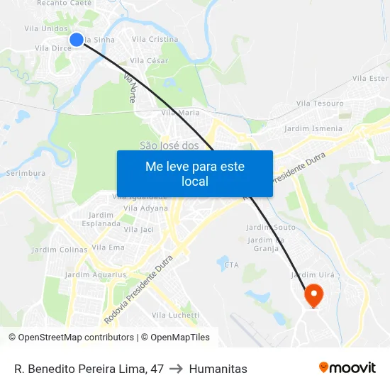 R. Benedito Pereira Lima, 47 to Humanitas map
