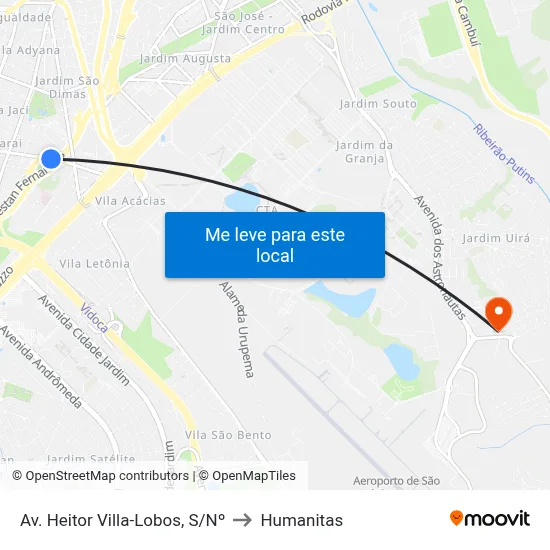 Av. Heitor Villa-Lobos, S/Nº to Humanitas map