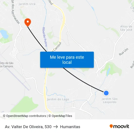 Av. Valter De Oliveira, 530 to Humanitas map