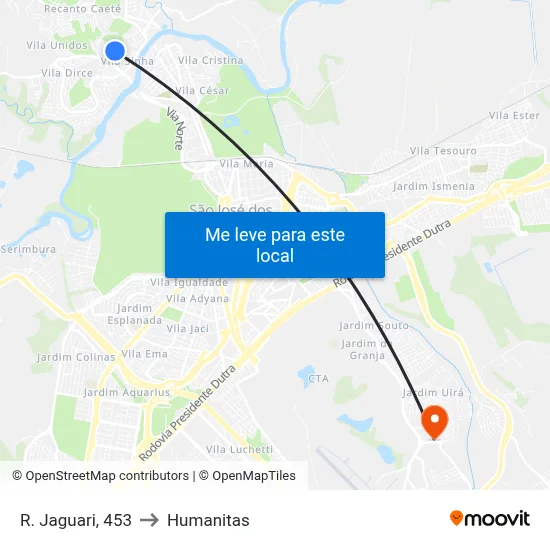 R. Jaguari, 453 to Humanitas map