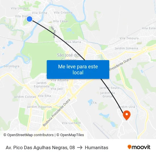 Av. Pico Das Agulhas Negras, 08 to Humanitas map