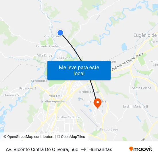 Av. Vicente Cintra De Oliveira, 560 to Humanitas map