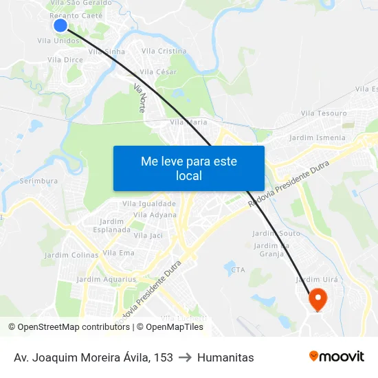Av. Joaquim Moreira Ávila, 153 to Humanitas map