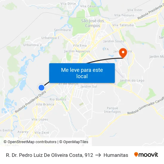 R. Dr. Pedro Luiz De Oliveira Costa, 912 to Humanitas map