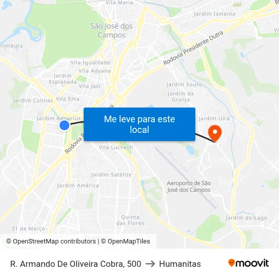 R. Armando De Oliveira Cobra, 500 to Humanitas map