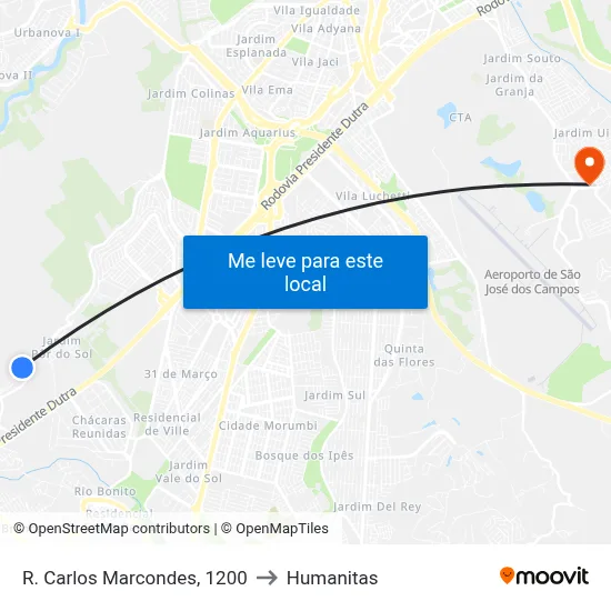 R. Carlos Marcondes, 1200 to Humanitas map