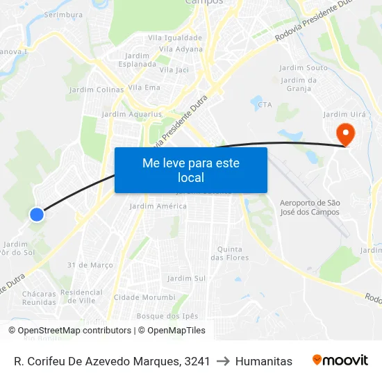 R. Corifeu De Azevedo Marques, 3241 to Humanitas map