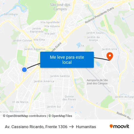Av. Cassiano Ricardo, Frente 1306 to Humanitas map