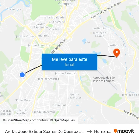 Av. Dr. João Batista Soares De Queiroz Júnior, 496 to Humanitas map