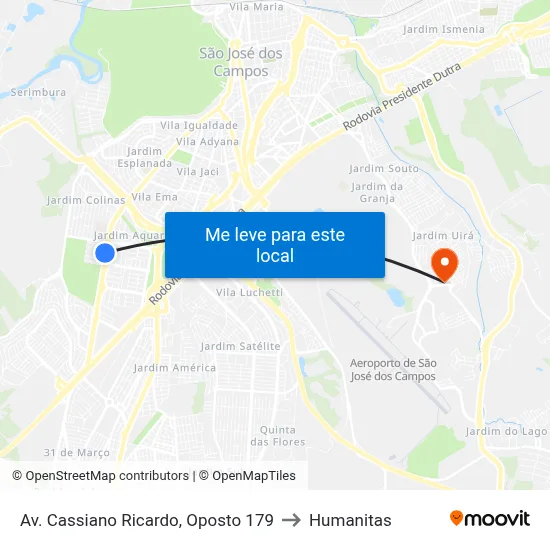 Av. Cassiano Ricardo, Oposto 179 to Humanitas map