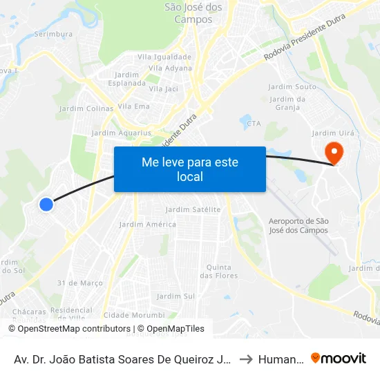 Av. Dr. João Batista Soares De Queiroz Júnior, 2047 to Humanitas map