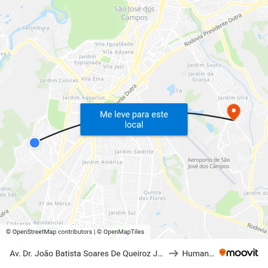 Av. Dr. João Batista Soares De Queiroz Júnior, 1760 to Humanitas map