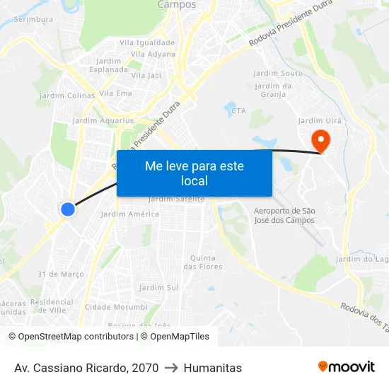 Av. Cassiano Ricardo, 2070 to Humanitas map