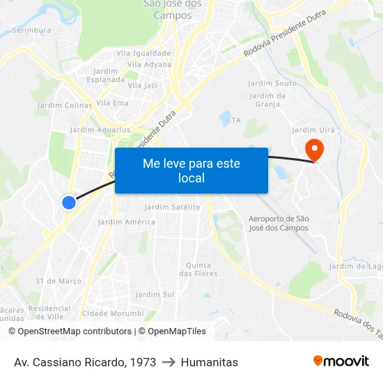 Av. Cassiano Ricardo, 1973 to Humanitas map