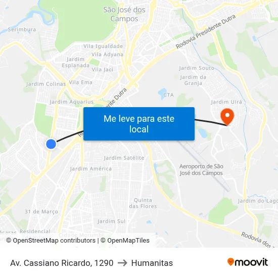 Av. Cassiano Ricardo, 1290 to Humanitas map