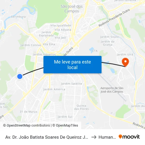 Av. Dr. João Batista Soares De Queiroz Júnior, 1531 to Humanitas map