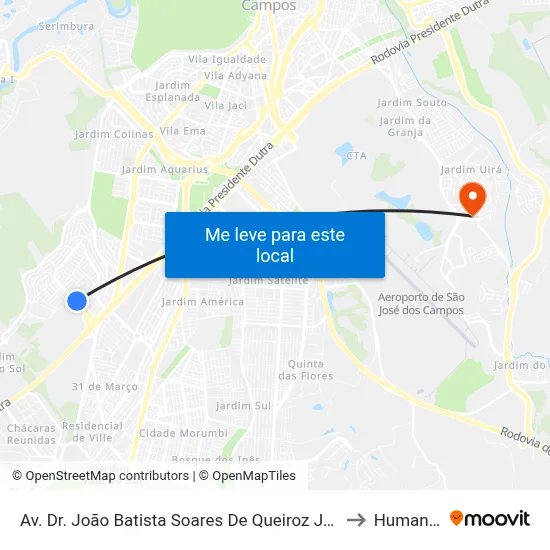 Av. Dr. João Batista Soares De Queiroz Júnior, 2591 to Humanitas map