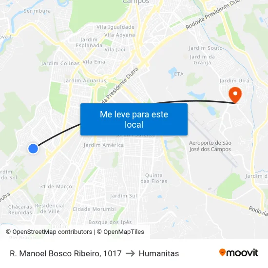 R. Manoel Bosco Ribeiro, 1017 to Humanitas map