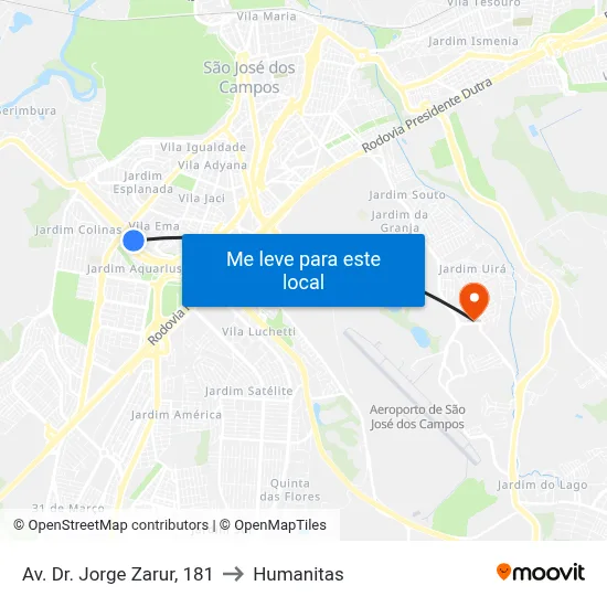 Av. Dr. Jorge Zarur, 181 to Humanitas map