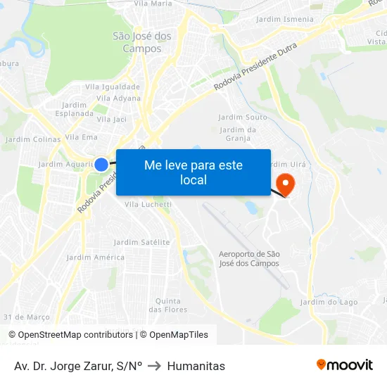 Av. Dr. Jorge Zarur, S/Nº to Humanitas map