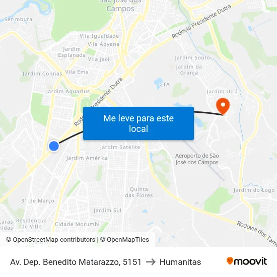 Av. Dep. Benedito Matarazzo, 5151 to Humanitas map